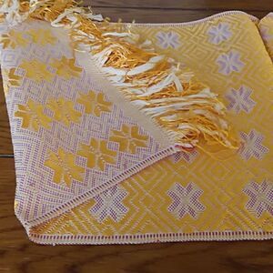 Lithuanian woven gold And White table runner New Without Tag